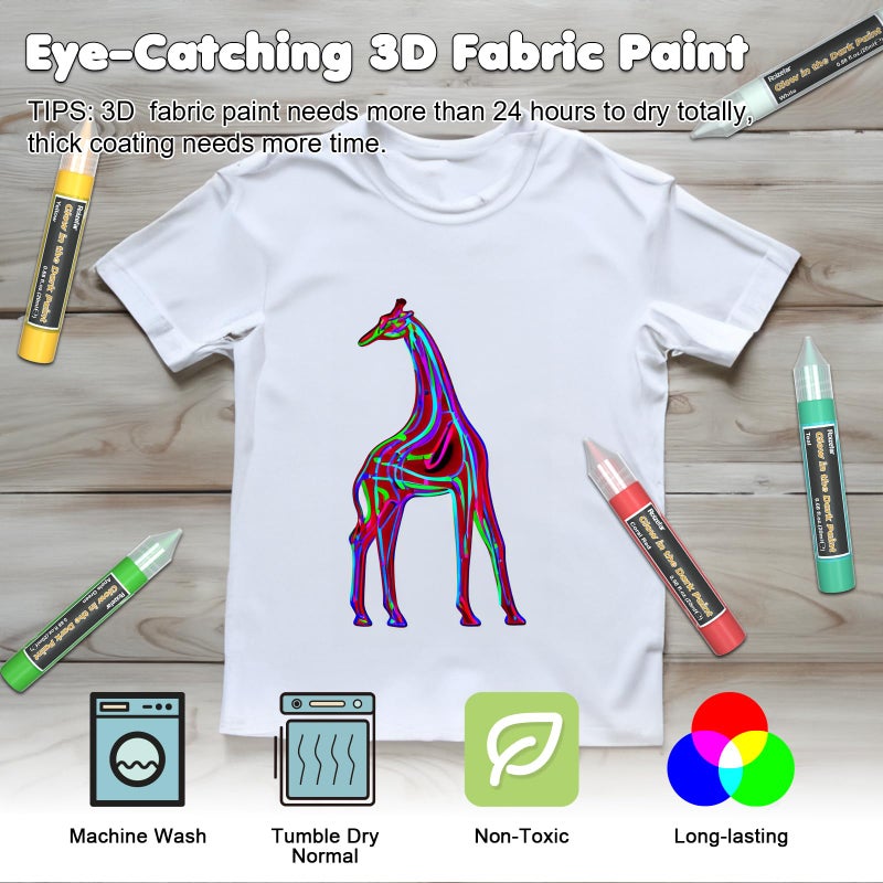 Roizefar Fabric Paint, 16 Colors Glow in the Dark Paint, 3D Permanent Acrylic Textile Paint (20 ml/0.68 oz), Neon Craft Painting Fabric Paint for Clothes, Canvas, T-Shirt, Ideal for Art Supplies and - Image 2